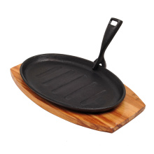 Gusseisen BBQ Grill Pan Steak Fajita Sizzling Platter Plate Holzhalter